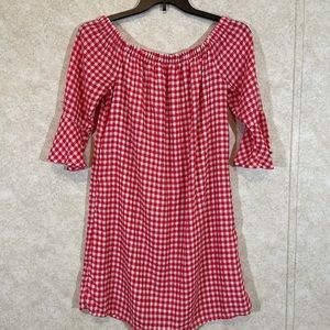 City Streets Woman's Sz M Red White Gingham Off the Shoulder Dress Cottagecore